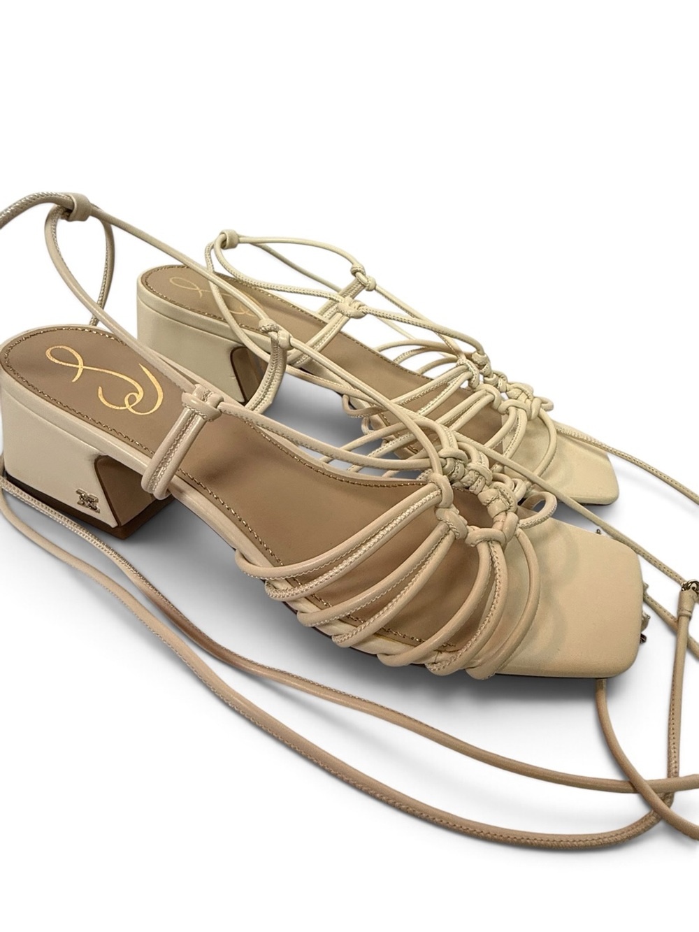 Sam Edelman Westley Ivory Lace Up Strappy Block Heel Sandals Size 10 never worn!
